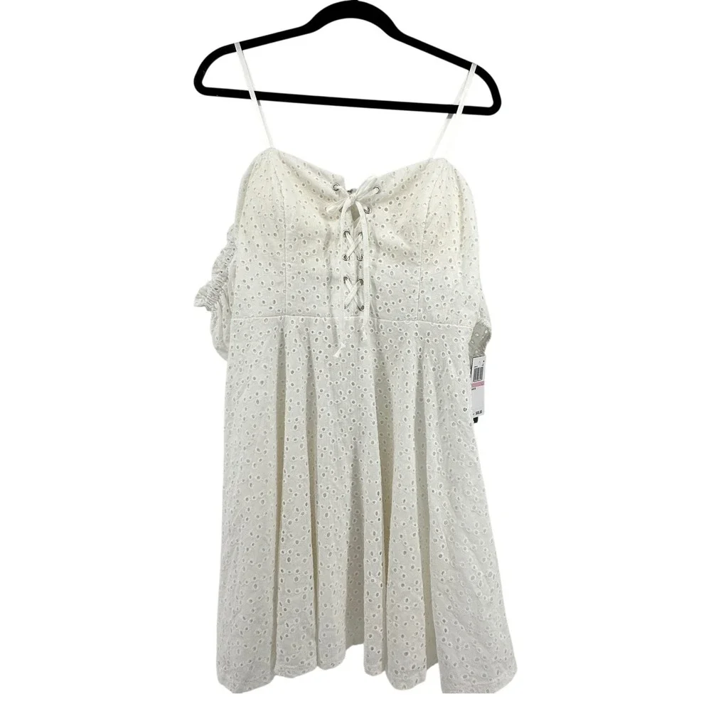 City Studio Eyelet Dress 13 White Milkmaid Cottagecore Romantic Puff Sleeve Boho
